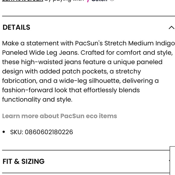 PacSun Murphy Denim Jean Paneled Wide Leg Baggy Eco Stretch Medium Indigo SZ 26 - Picture 5 of 12